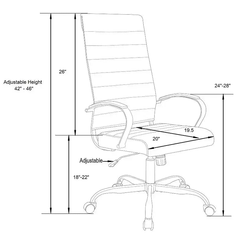 Fauteuil de bureau de direction en similicuir noir réglable en hauteur, 96,5 cm de hauteur, avec roulettes