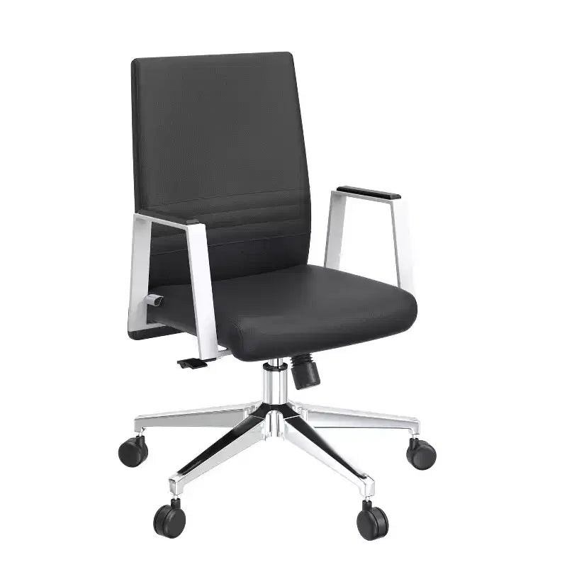 Fauteuil de bureau ergonomique en similicuir noir, réglable en hauteur (45 po) avec support lombaire réglable