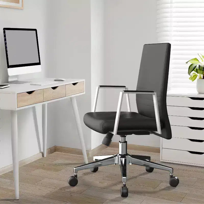 Fauteuil de bureau ergonomique en similicuir noir, réglable en hauteur (45 po) avec support lombaire réglable
