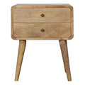 Solid Wood Nightstand | Curved Design | Oak Finish - As Shown