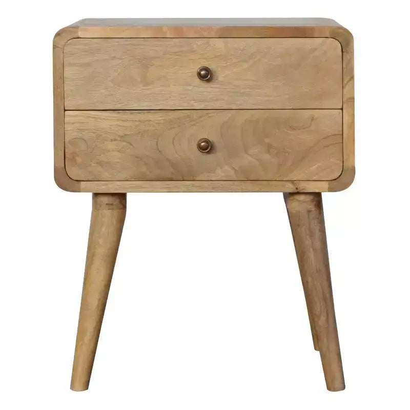 Solid Wood Nightstand | Curved Design | Oak Finish - As Shown