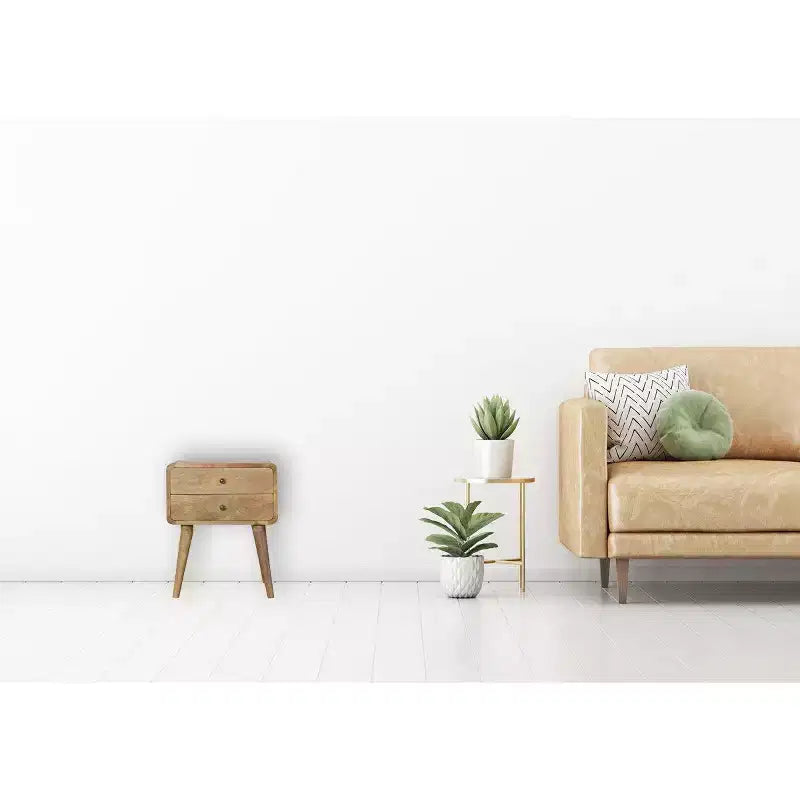 Table de chevet en bois massif | Design incurvé | Finition chêne - Tel qu'illustré