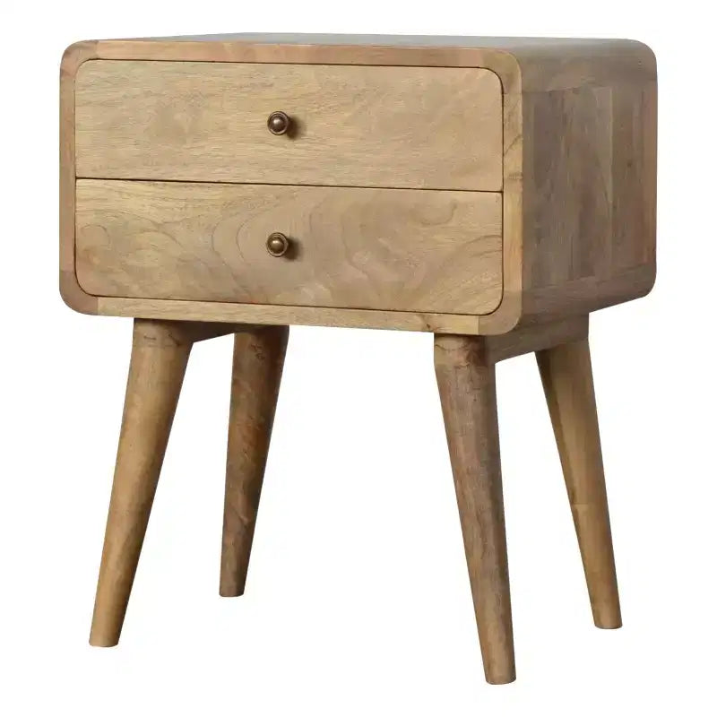 Table de chevet en bois massif | Design incurvé | Finition chêne - Tel qu'illustré