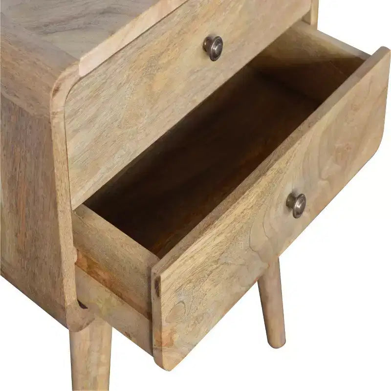 Table de chevet en bois massif | Design incurvé | Finition chêne - Tel qu'illustré