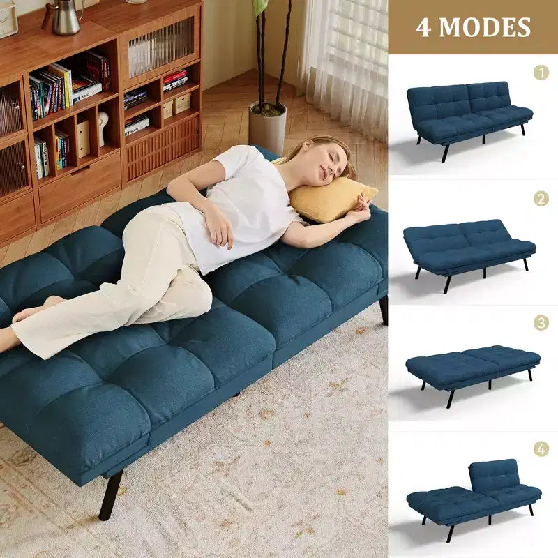 Canapé futon convertible 71", canapé futon moderne en mousse à mémoire de forme avec coussin détachable, dossier et accoudoirs réglables