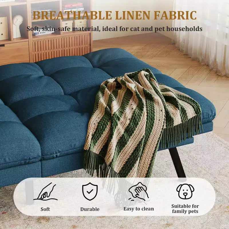 Canapé futon convertible 71", canapé futon moderne en mousse à mémoire de forme avec coussin détachable, dossier et accoudoirs réglables