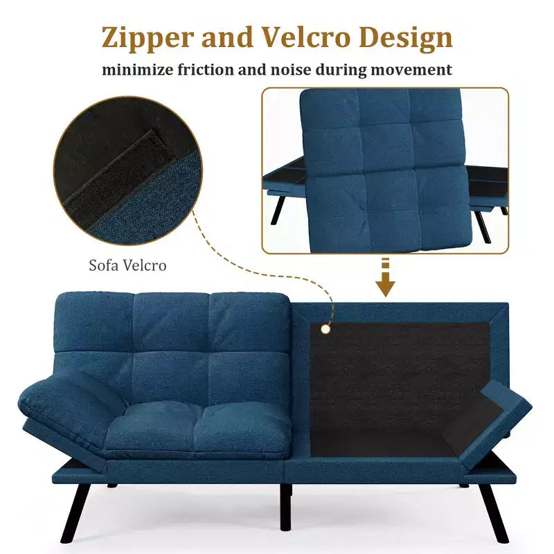 Canapé futon convertible 71", canapé futon moderne en mousse à mémoire de forme avec coussin détachable, dossier et accoudoirs réglables