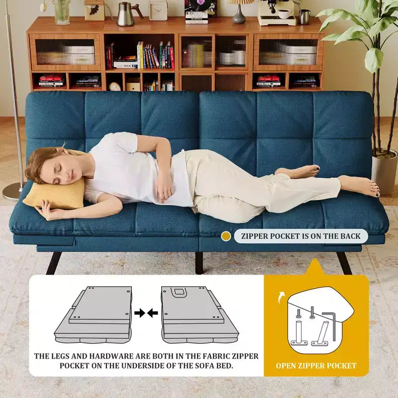 Canapé futon convertible 71", canapé futon moderne en mousse à mémoire de forme avec coussin détachable, dossier et accoudoirs réglables