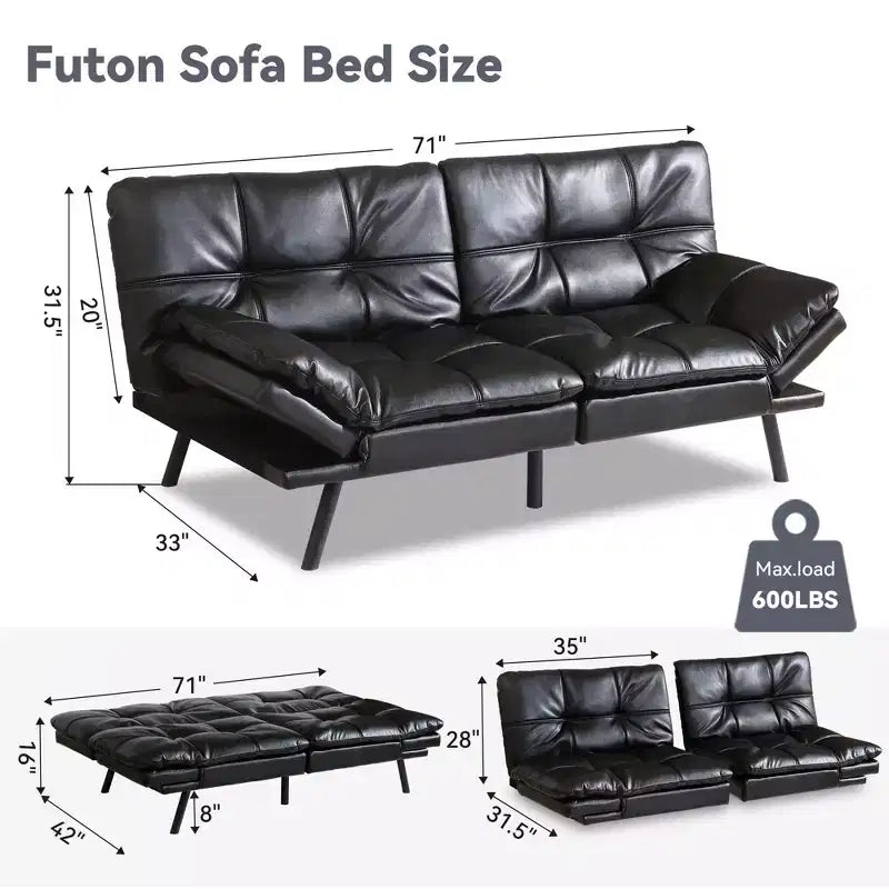 Canapé futon convertible 71", canapé futon moderne en mousse à mémoire de forme avec coussin détachable, dossier et accoudoirs réglables