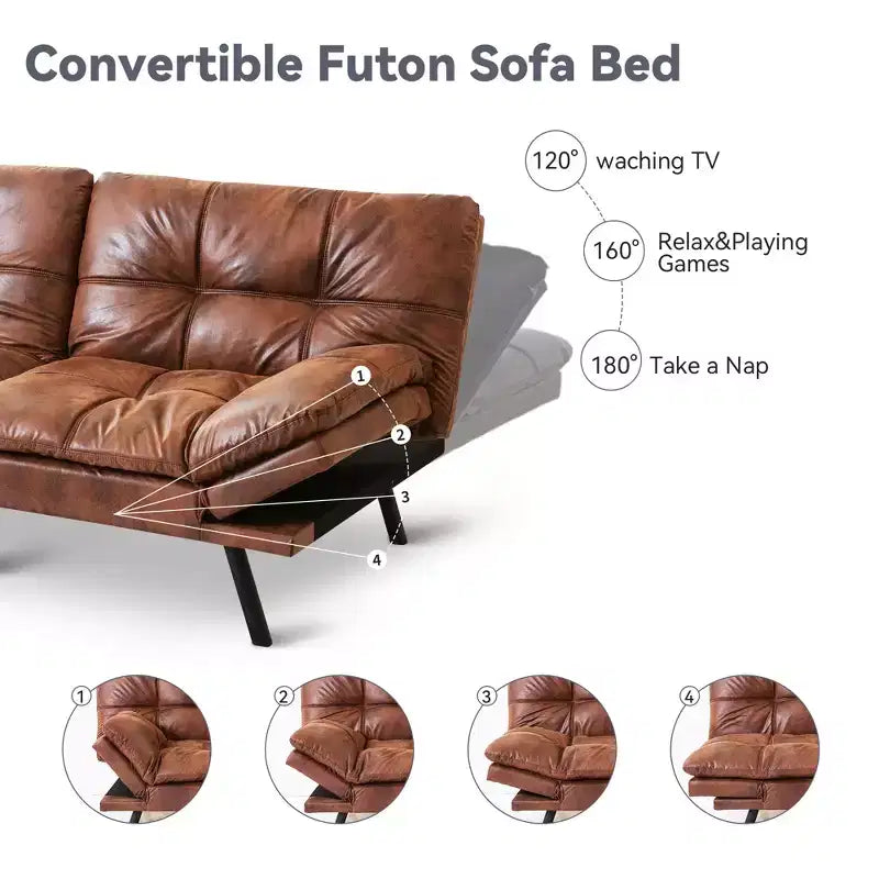 Canapé futon convertible 71", canapé futon moderne en mousse à mémoire de forme avec coussin détachable, dossier et accoudoirs réglables