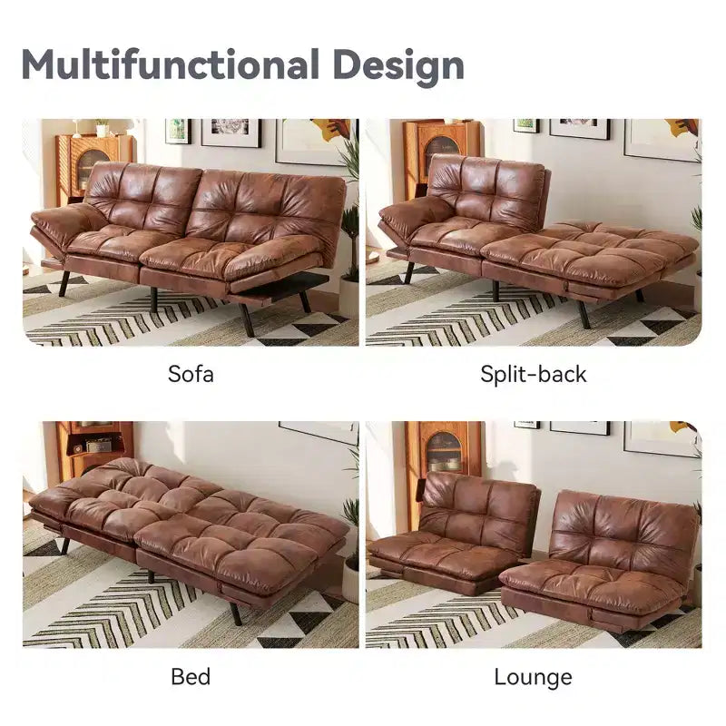 Canapé futon convertible 71", canapé futon moderne en mousse à mémoire de forme avec coussin détachable, dossier et accoudoirs réglables