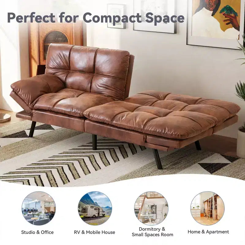 Canapé futon convertible 71", canapé futon moderne en mousse à mémoire de forme avec coussin détachable, dossier et accoudoirs réglables