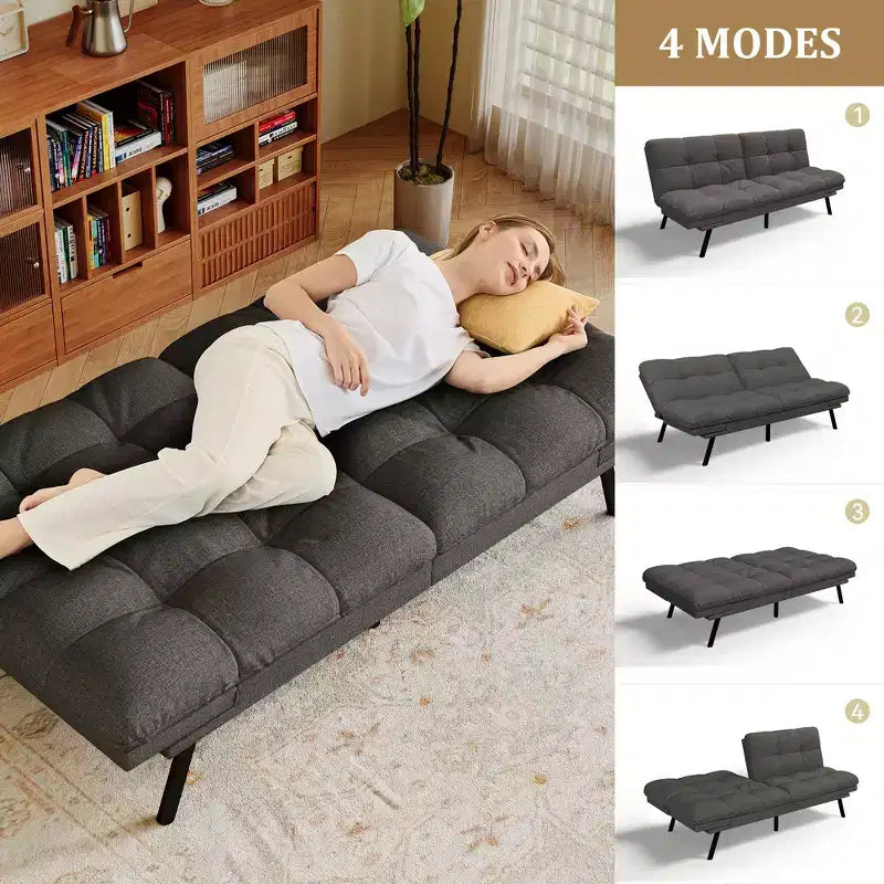 Canapé futon convertible 71", canapé futon moderne en mousse à mémoire de forme avec coussin détachable, dossier et accoudoirs réglables
