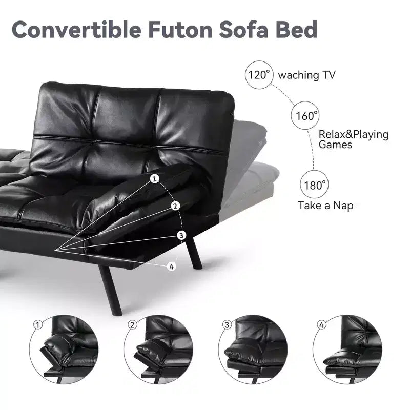 Canapé futon convertible 71", canapé futon moderne en mousse à mémoire de forme avec coussin détachable, dossier et accoudoirs réglables