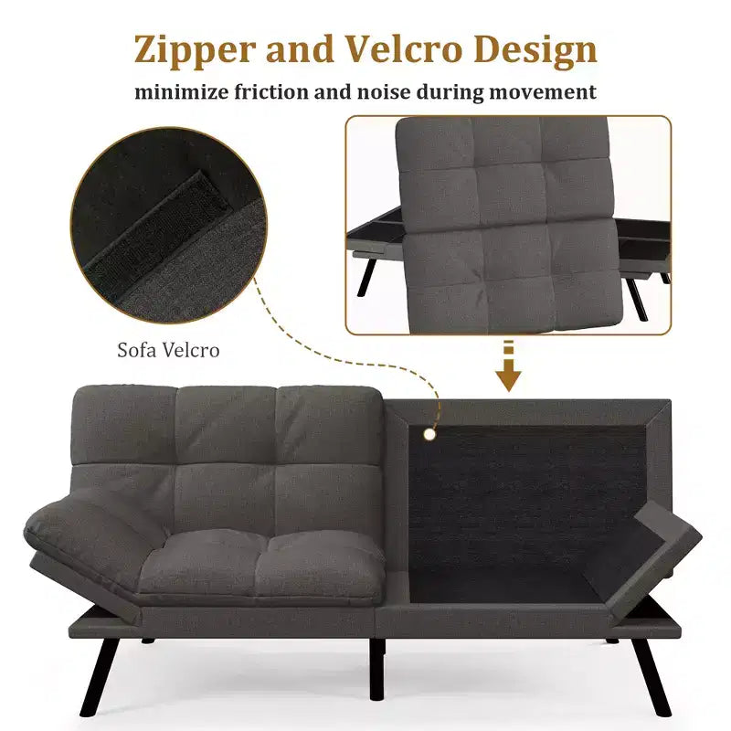 Canapé futon convertible 71", canapé futon moderne en mousse à mémoire de forme avec coussin détachable, dossier et accoudoirs réglables