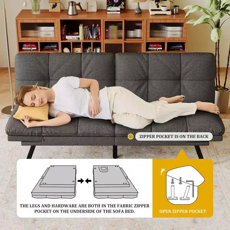 Canapé futon convertible 71", canapé futon moderne en mousse à mémoire de forme avec coussin détachable, dossier et accoudoirs réglables