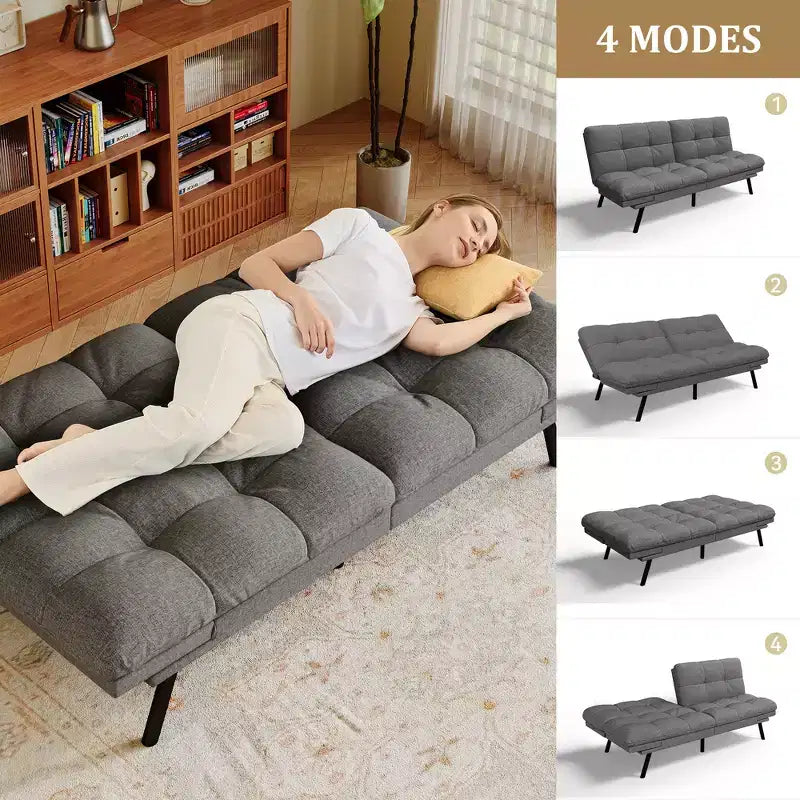 Canapé futon convertible 71", canapé futon moderne en mousse à mémoire de forme avec coussin détachable, dossier et accoudoirs réglables
