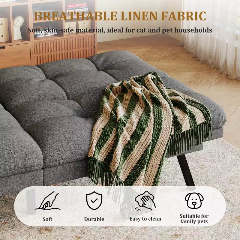 Canapé futon convertible 71", canapé futon moderne en mousse à mémoire de forme avec coussin détachable, dossier et accoudoirs réglables