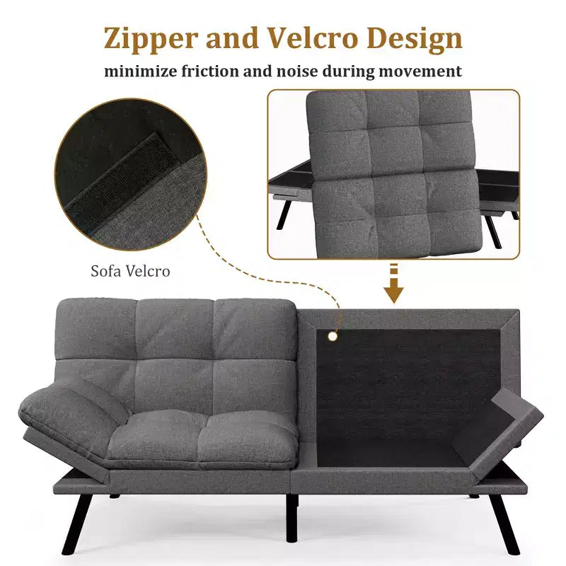 Canapé futon convertible 71", canapé futon moderne en mousse à mémoire de forme avec coussin détachable, dossier et accoudoirs réglables