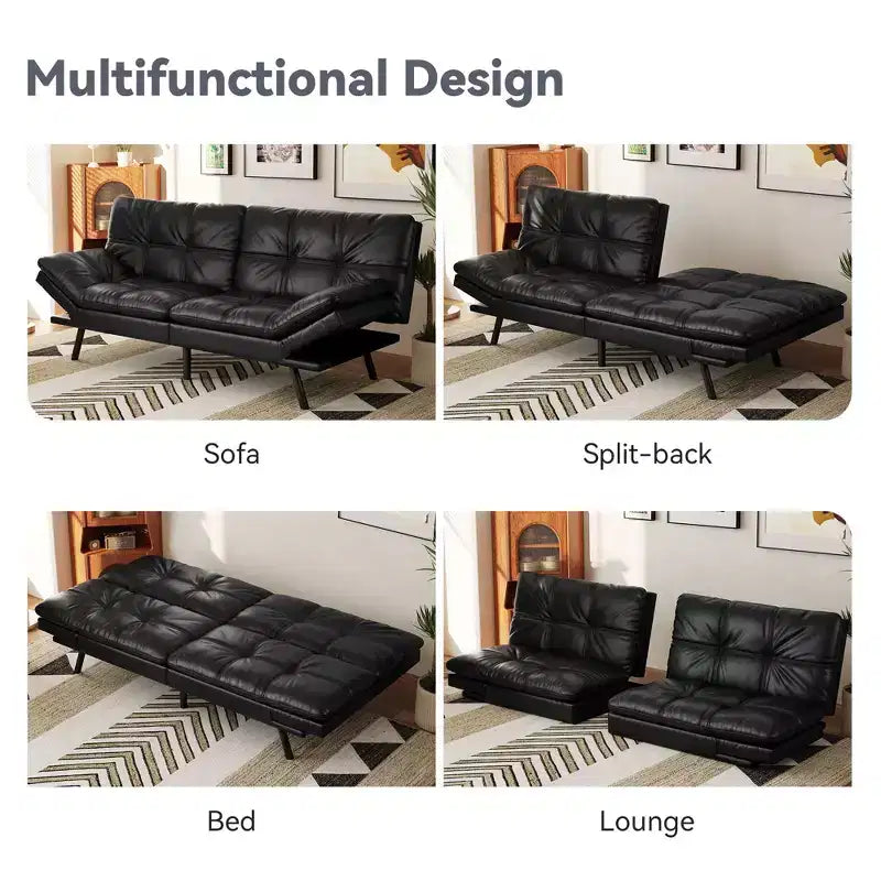 Canapé futon convertible 71", canapé futon moderne en mousse à mémoire de forme avec coussin détachable, dossier et accoudoirs réglables