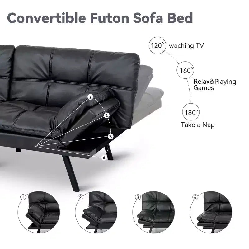 Canapé futon convertible 71", canapé futon moderne en mousse à mémoire de forme avec coussin détachable, dossier et accoudoirs réglables