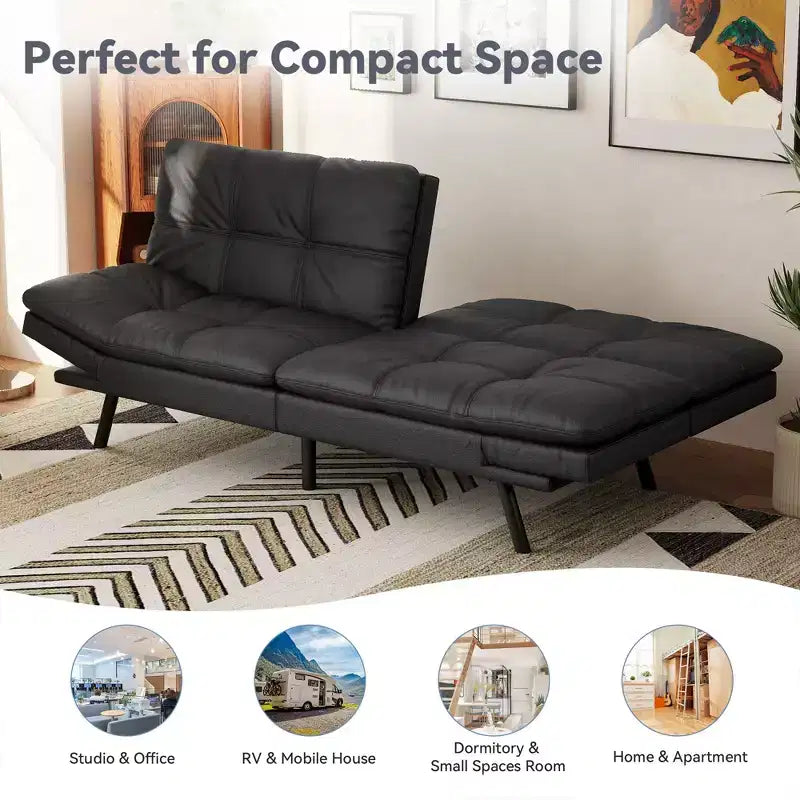 Canapé futon convertible 71", canapé futon moderne en mousse à mémoire de forme avec coussin détachable, dossier et accoudoirs réglables
