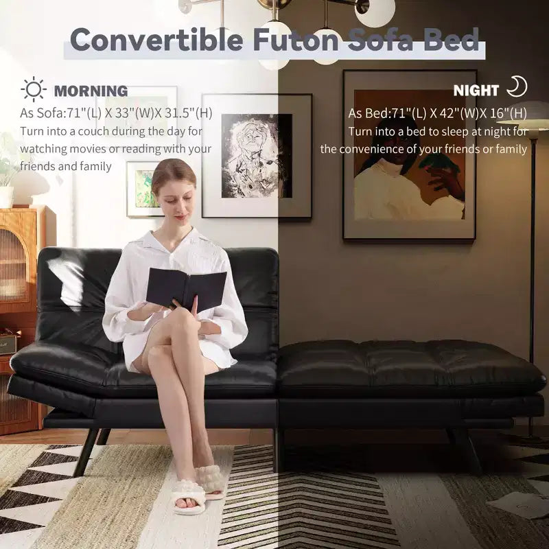 Canapé futon convertible 71", canapé futon moderne en mousse à mémoire de forme avec coussin détachable, dossier et accoudoirs réglables