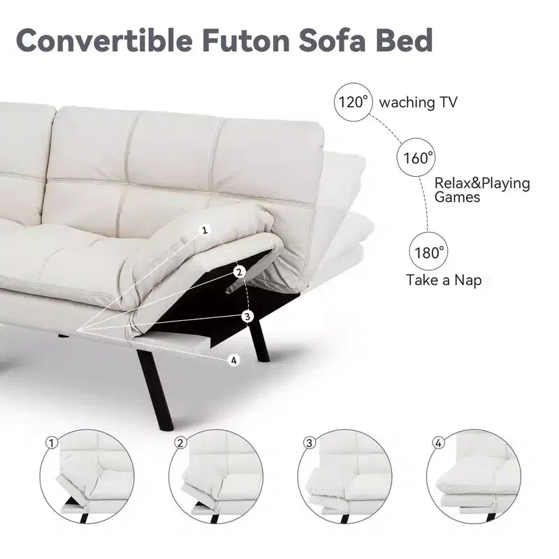 Canapé futon convertible 71", canapé futon moderne en mousse à mémoire de forme avec coussin détachable, dossier et accoudoirs réglables