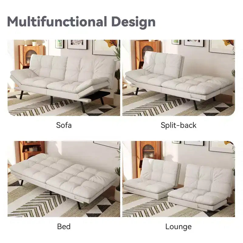 Canapé futon convertible 71", canapé futon moderne en mousse à mémoire de forme avec coussin détachable, dossier et accoudoirs réglables