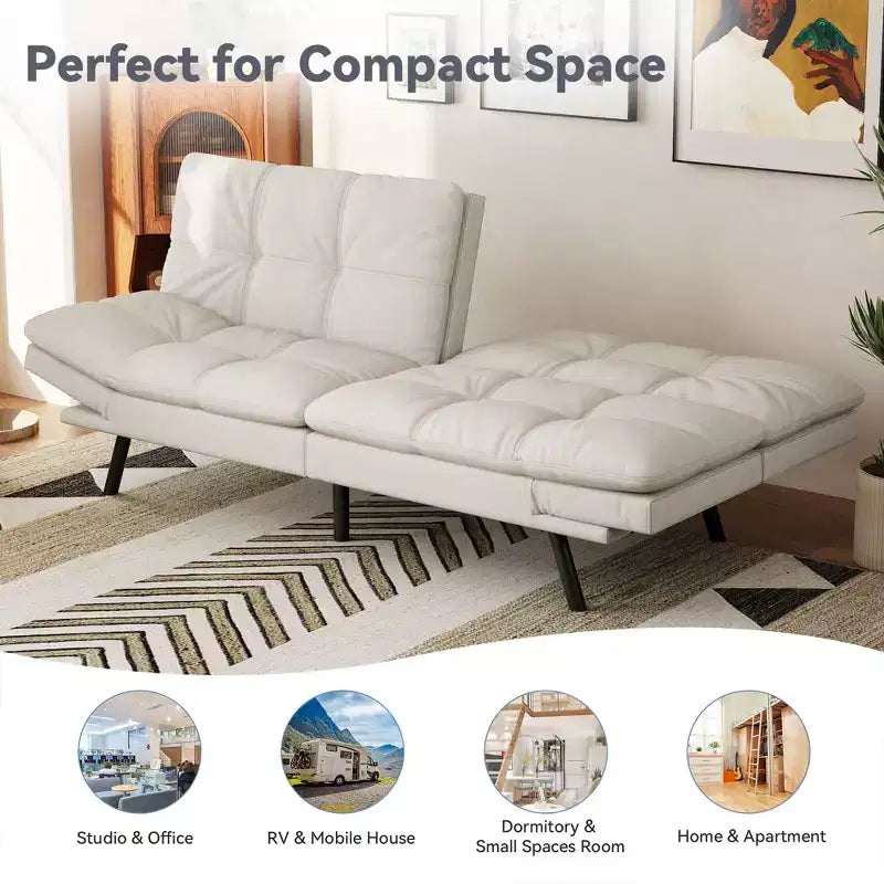 Canapé futon convertible 71", canapé futon moderne en mousse à mémoire de forme avec coussin détachable, dossier et accoudoirs réglables