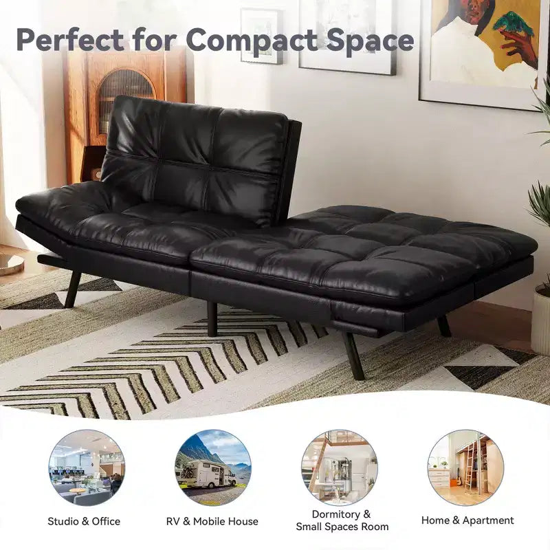 Canapé futon convertible 71", canapé futon moderne en mousse à mémoire de forme avec coussin détachable, dossier et accoudoirs réglables
