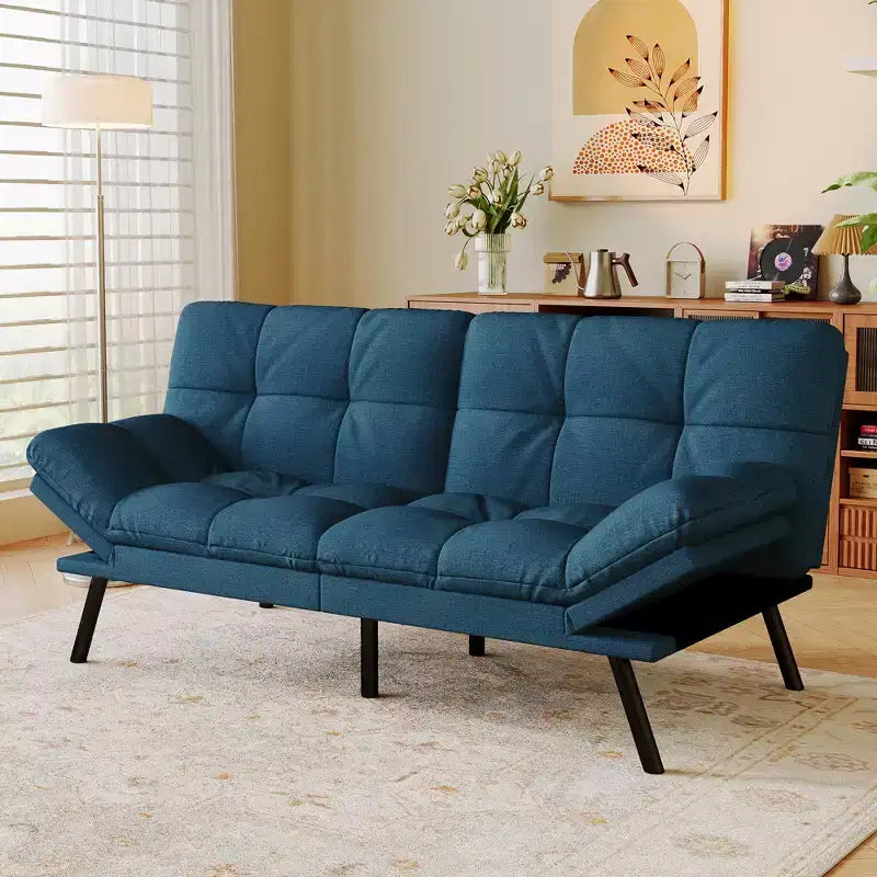 Canapé futon convertible 71", canapé futon moderne en mousse à mémoire de forme avec coussin détachable, dossier et accoudoirs réglables