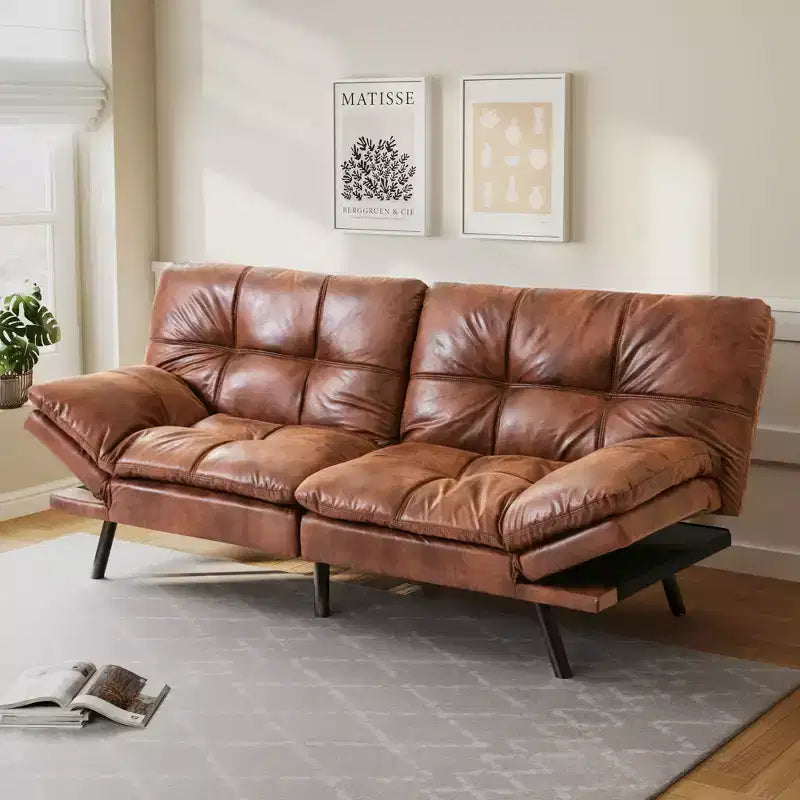 Canapé futon convertible 71", canapé futon moderne en mousse à mémoire de forme avec coussin détachable, dossier et accoudoirs réglables