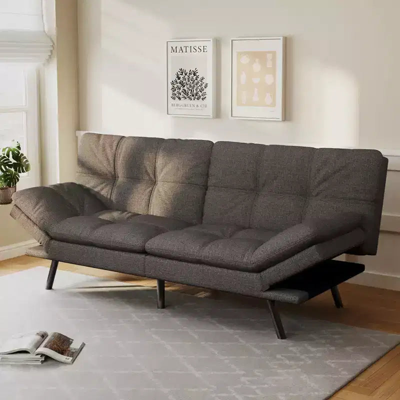 Canapé futon convertible 71", canapé futon moderne en mousse à mémoire de forme avec coussin détachable, dossier et accoudoirs réglables