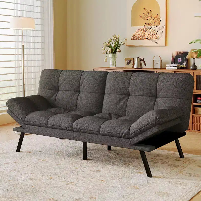 Canapé futon convertible 71", canapé futon moderne en mousse à mémoire de forme avec coussin détachable, dossier et accoudoirs réglables