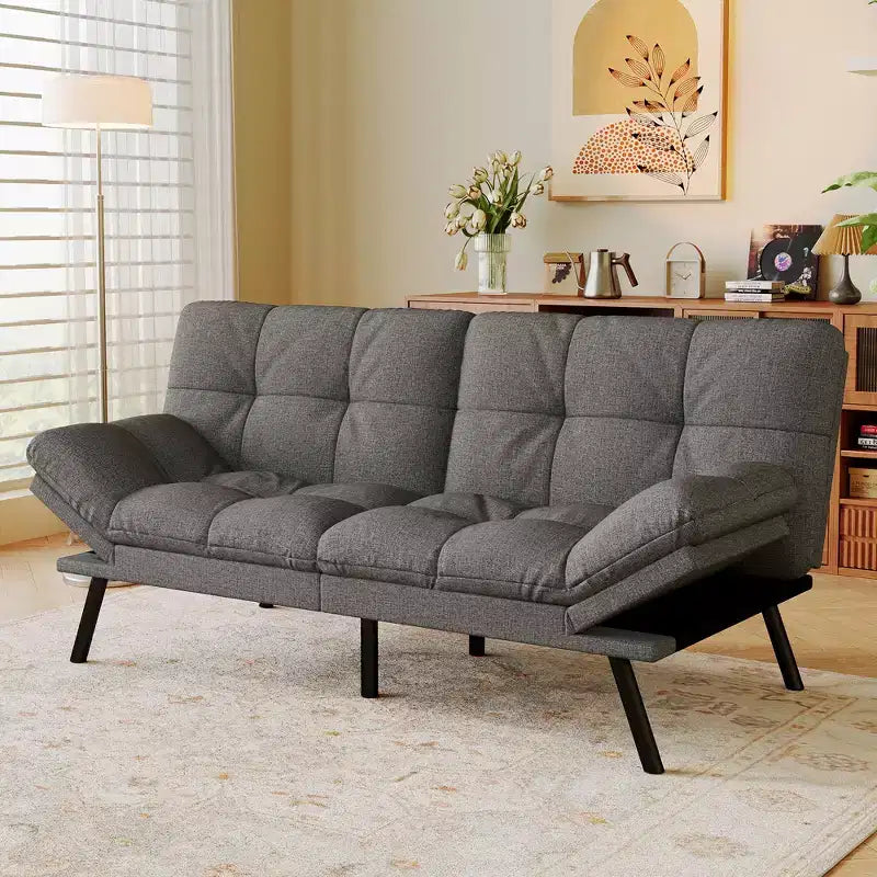 Canapé futon convertible 71", canapé futon moderne en mousse à mémoire de forme avec coussin détachable, dossier et accoudoirs réglables