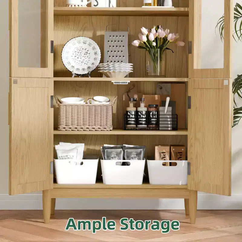 Meuble de rangement haut cintré de 180 cm, armoire de cuisine moderne avec porte vitrée, pieds en bois massif, étagères pour salon, naturel