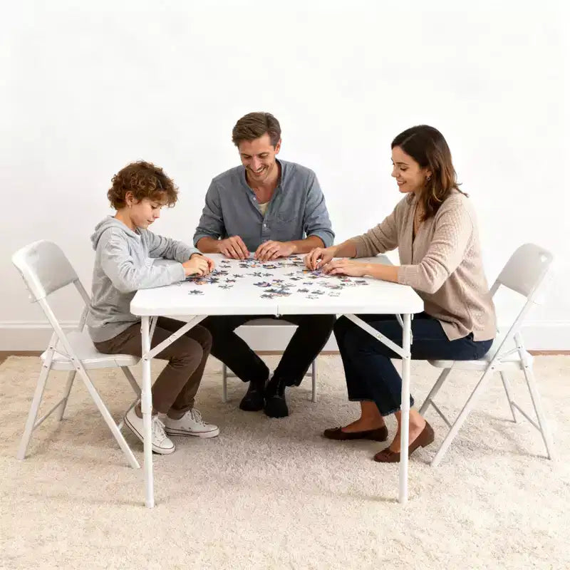 34'' Square Folding Card Table, Fold-in-Half Portable Dining Table with Handle and Safety Lock, Foldable Plastic Dining Tables for Camping Party