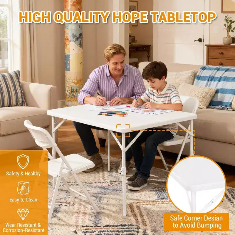 Table de jeu carrée pliante de 34 pouces, table de salle à manger portable pliable en deux avec poignée et verrou de sécurité, tables de salle à manger pliantes en plastique pour le camping et les fêtes
