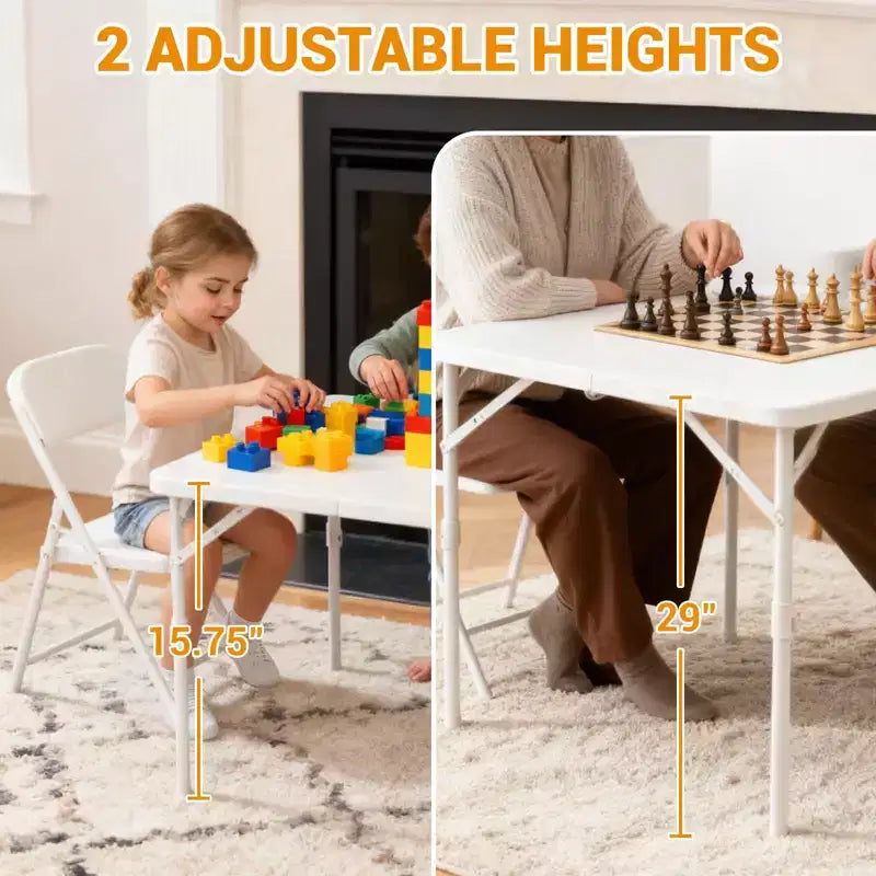 Table de jeu carrée pliante de 34 pouces, table de salle à manger portable pliable en deux avec poignée et verrou de sécurité, tables de salle à manger pliantes en plastique pour le camping et les fêtes