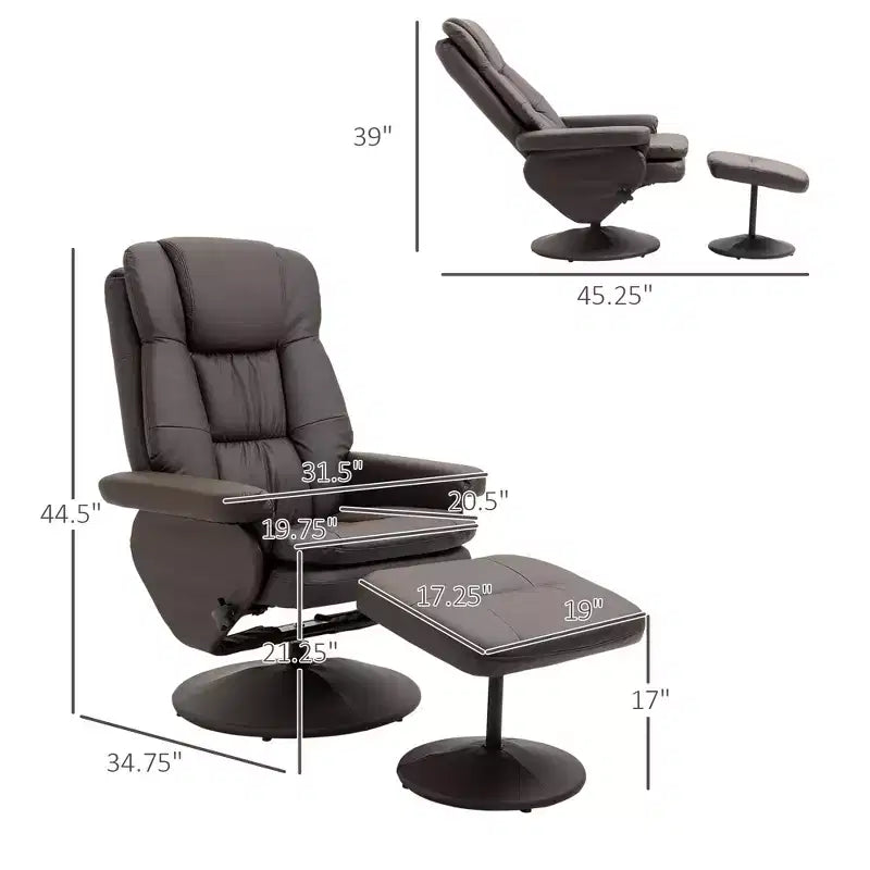 Fauteuil inclinable en cuir PU avec pouf, fauteuil inclinable pivotant et pouf avec base ronde pour salon