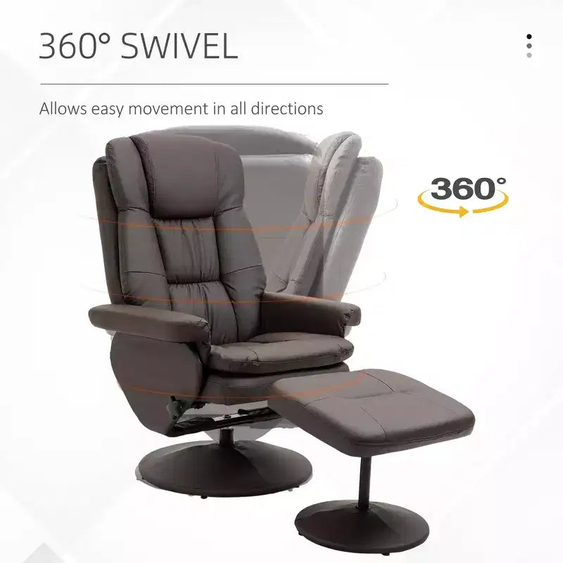 Fauteuil inclinable en cuir PU avec pouf, fauteuil inclinable pivotant et pouf avec base ronde pour salon