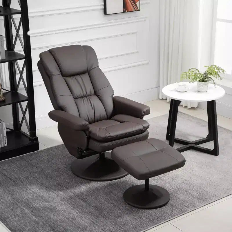 Fauteuil inclinable en cuir PU avec pouf, fauteuil inclinable pivotant et pouf avec base ronde pour salon