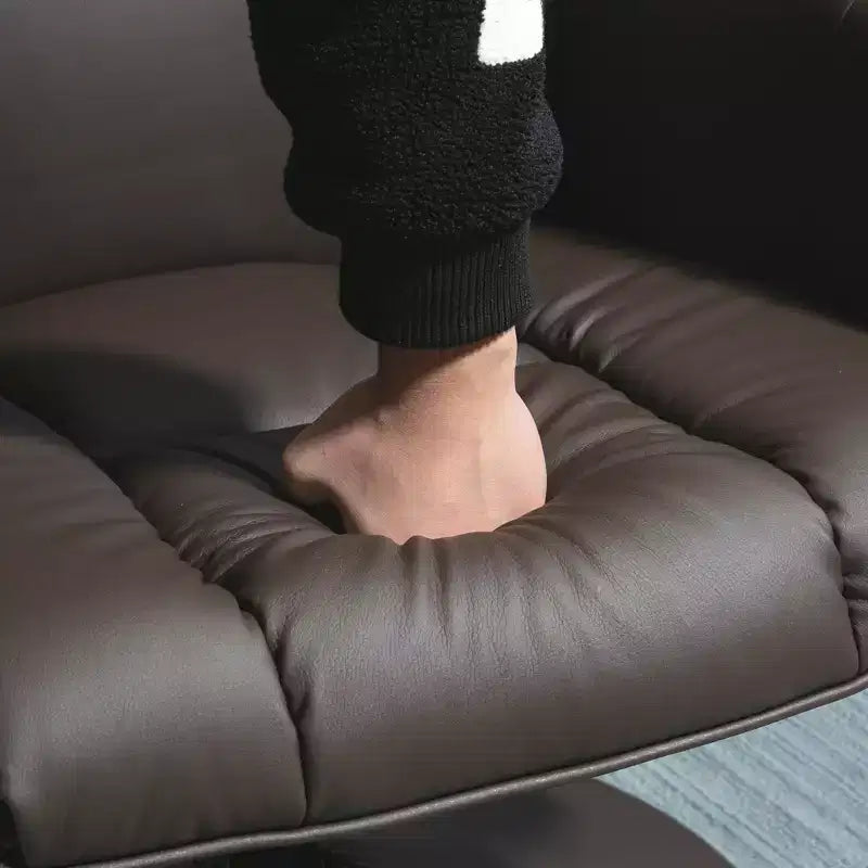 Fauteuil inclinable en cuir PU avec pouf, fauteuil inclinable pivotant et pouf avec base ronde pour salon