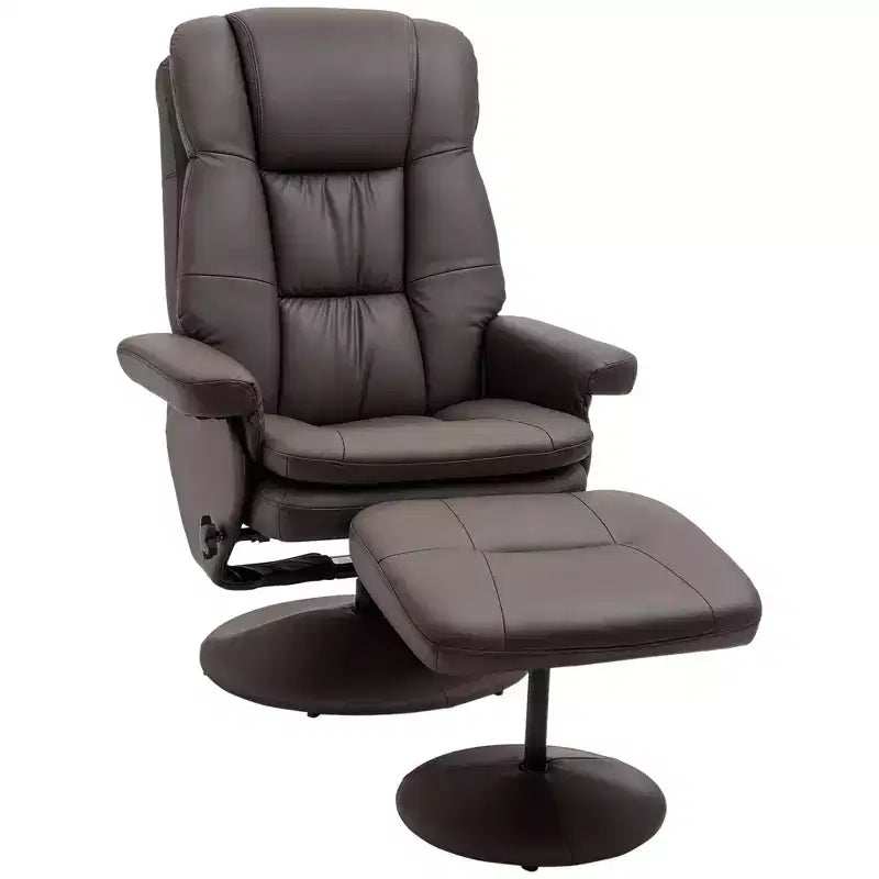 PU Leather Recliner Chair with Ottoman, Swivel Recliner and Ottoman with Round Wrapped Base for Living Room
