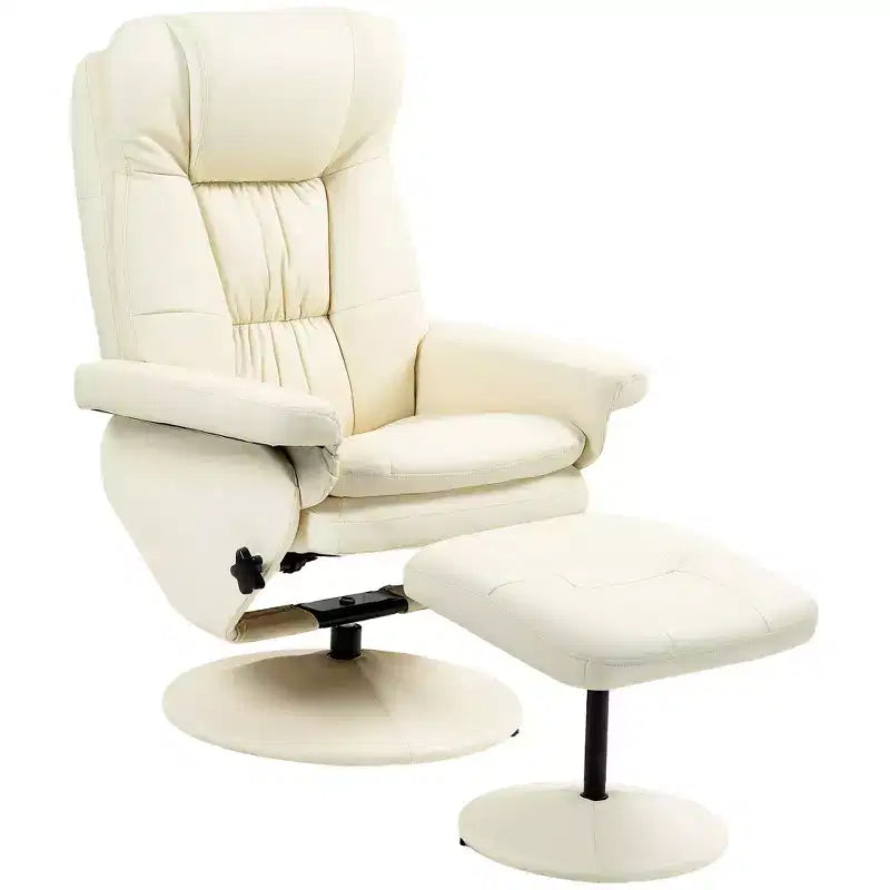 Fauteuil inclinable en cuir PU avec pouf, fauteuil inclinable pivotant et pouf avec base ronde pour salon