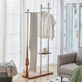 Okak Hall Tree with Wooden Shelves and Stainless Steel Frame, Industrial Coat Rack with Elegent Design, Coat Tree for Living Room, Bedroom, Silver