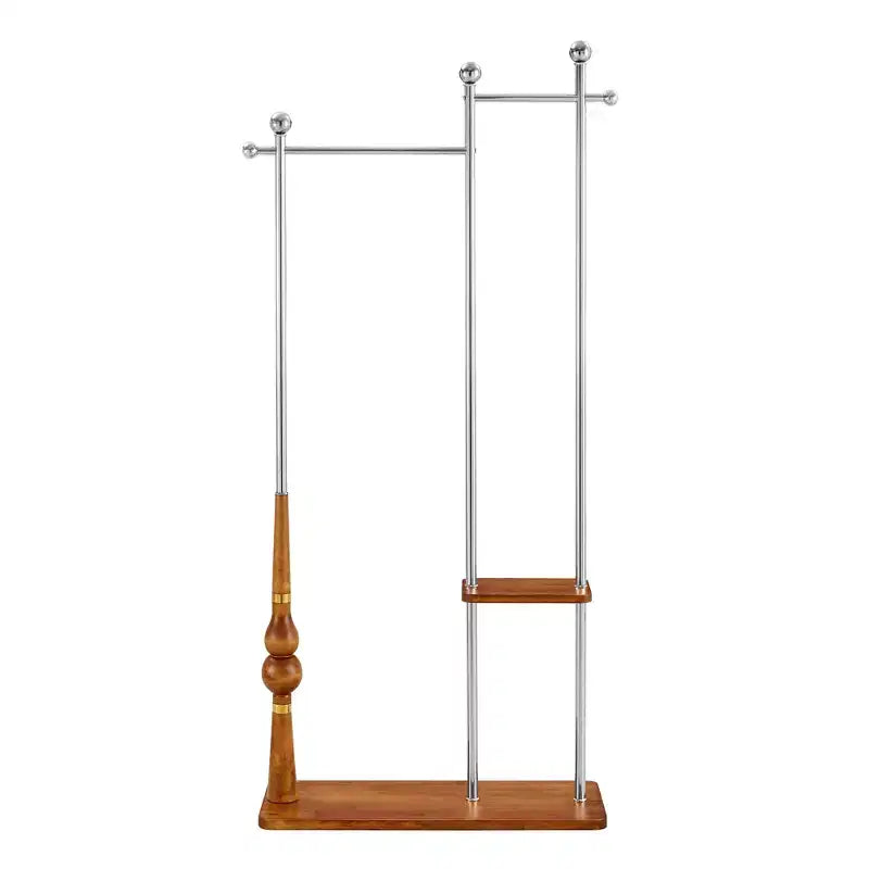 Porte-manteau avec étagères en bois et cadre en acier inoxydable, porte-manteau industriel au design élégant, arbre à manteaux pour salon, chambre à coucher, argent