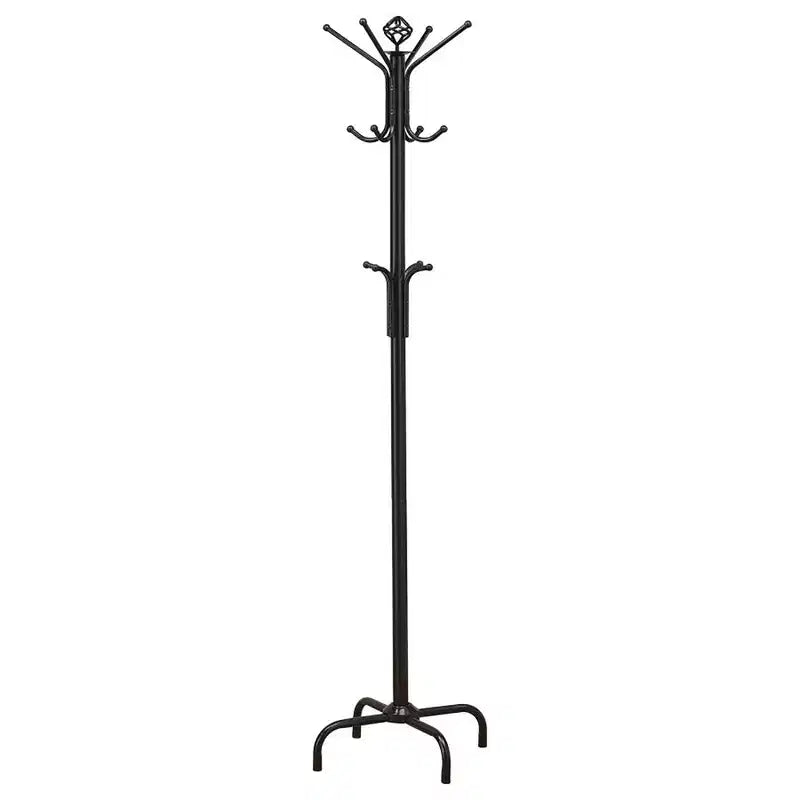 Porte-manteau autoportant élégant en métal avec crochets à 3 niveaux, arbre d'entrée au design minimaliste, étagère de rangement pour salon, chambre, noir
