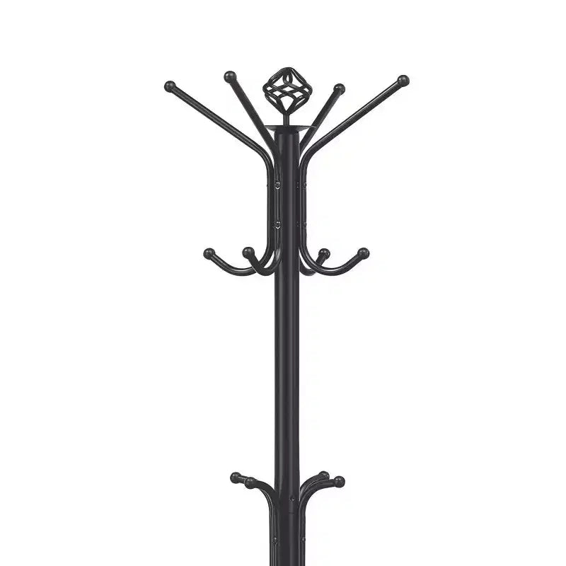 Porte-manteau autoportant élégant en métal avec crochets à 3 niveaux, arbre d'entrée au design minimaliste, étagère de rangement pour salon, chambre, noir